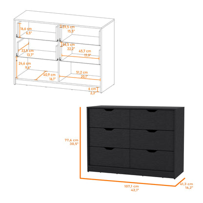 Black Engineered Wood Dresser with Drawers and Cabinets for Bedroom Storage
