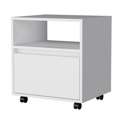 White Engineered Wood Dresser - 1 Drawer Nightstand