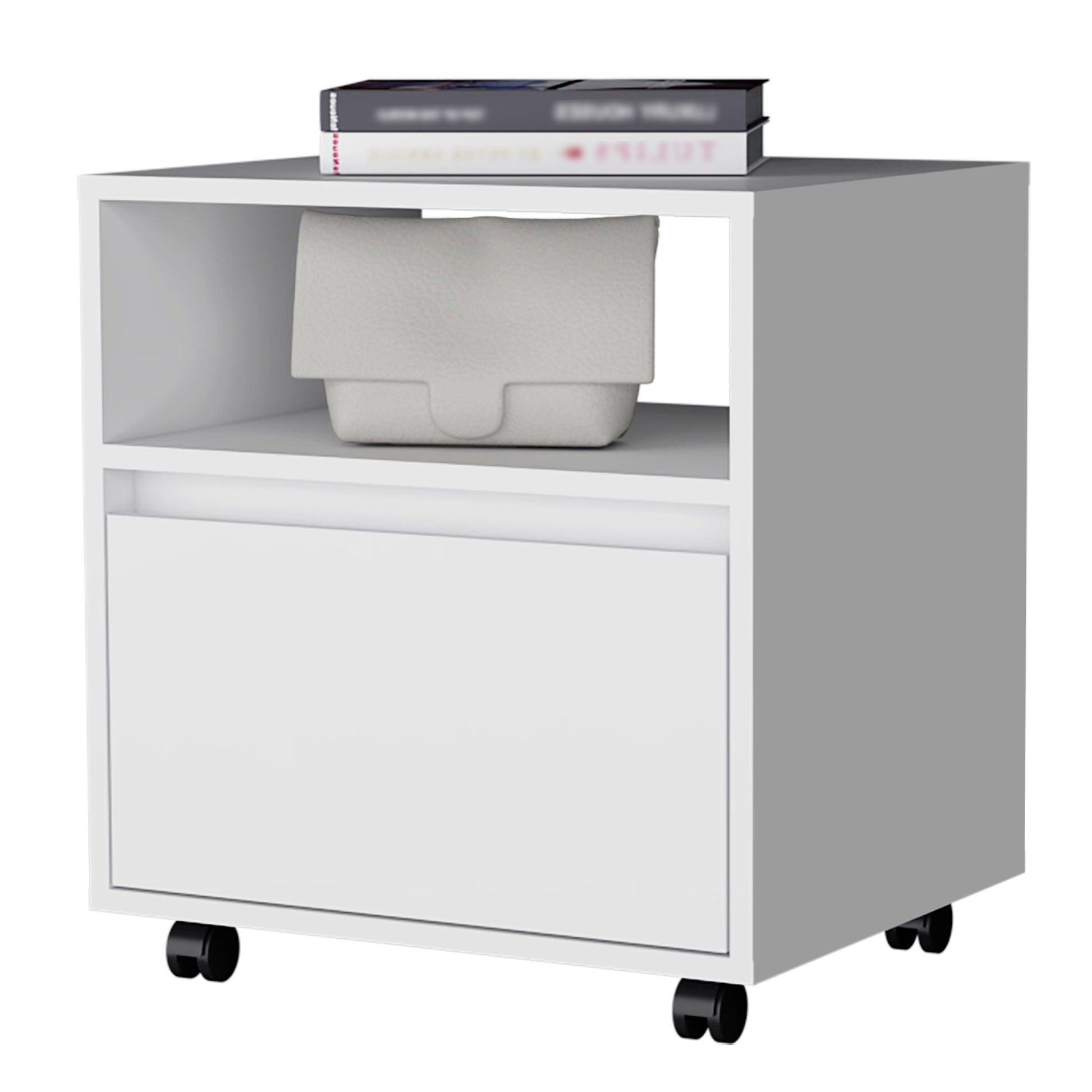 White Engineered Wood Dresser - 1 Drawer Nightstand
