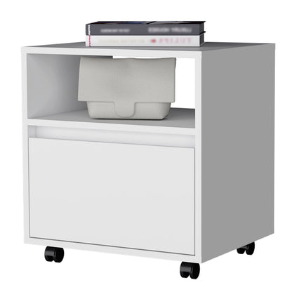 White Engineered Wood Dresser - 1 Drawer Nightstand