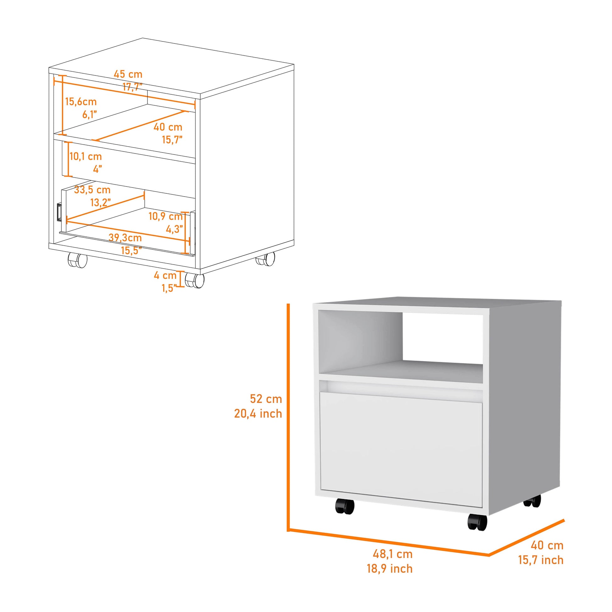 White Engineered Wood Dresser - 1 Drawer Nightstand