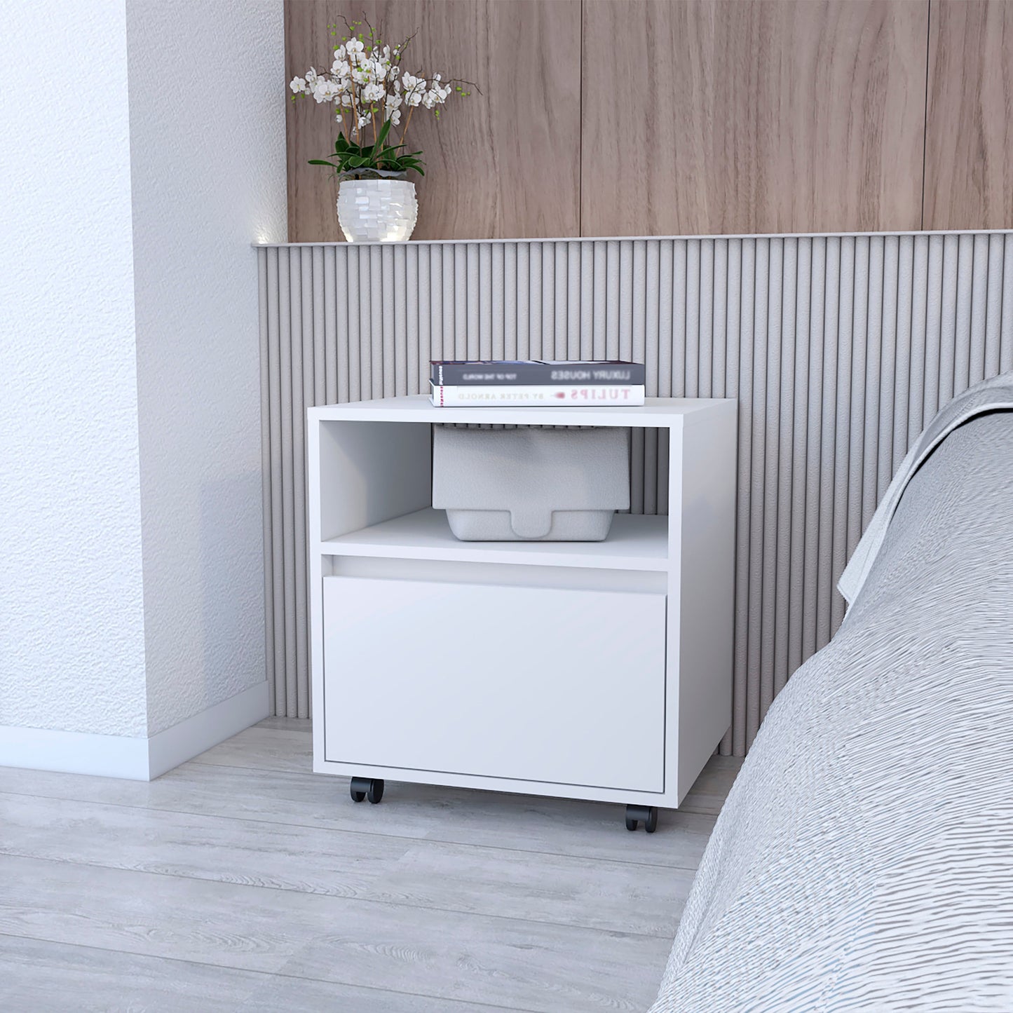 Duncan Nightstand, Top Open Shelf, 1 Drawer