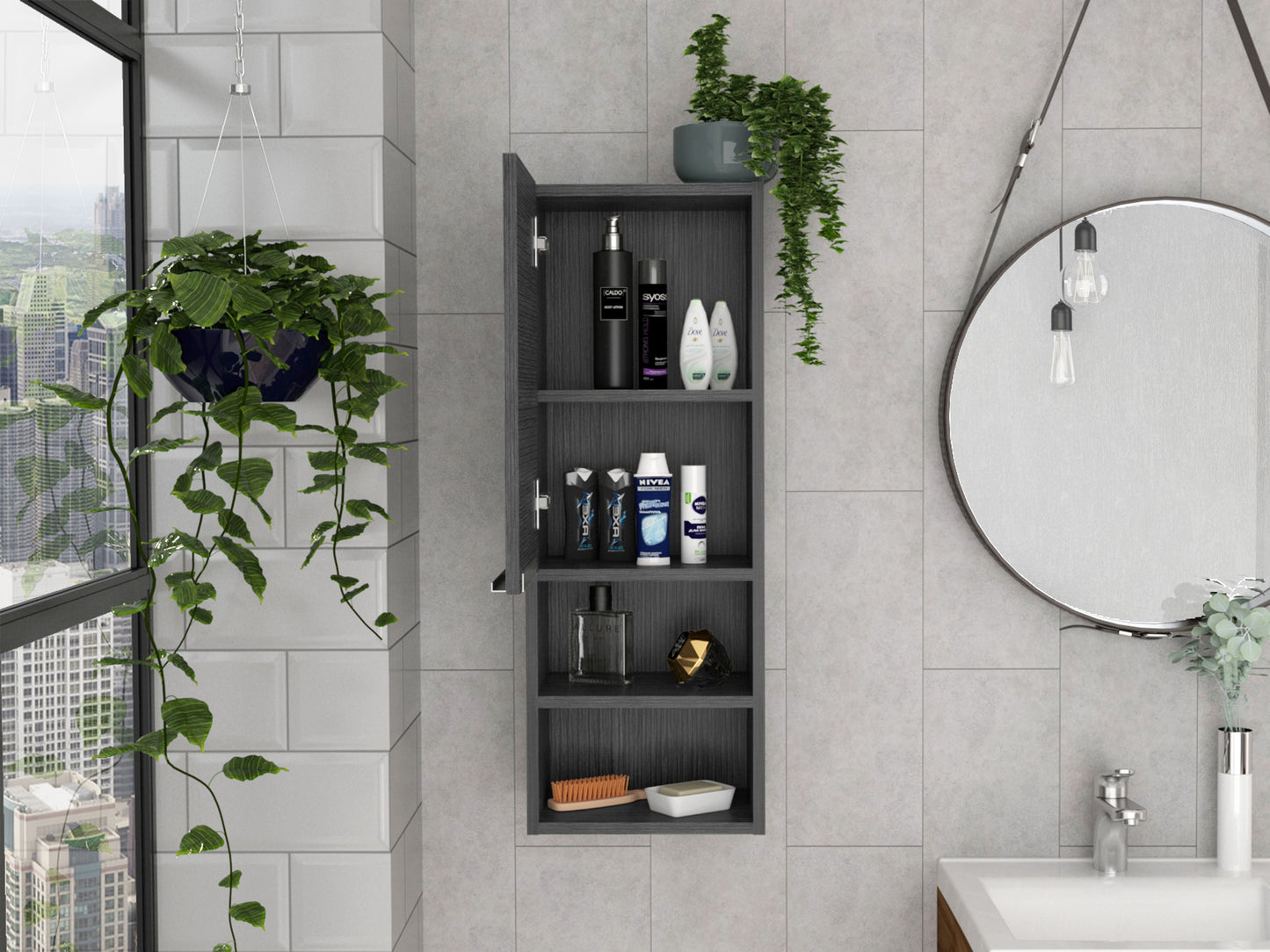 Black Engineered Wood Dresser - 4 Shelves 12.3"W for Bedroom