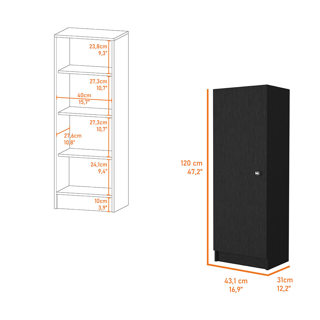 Black Engineered Wood Dresser - 4 Shelves 12.3"W for Bedroom