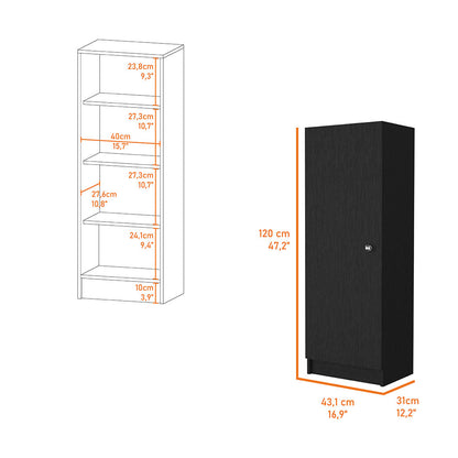Black Engineered Wood Dresser - 4 Shelves 12.3"W for Bedroom