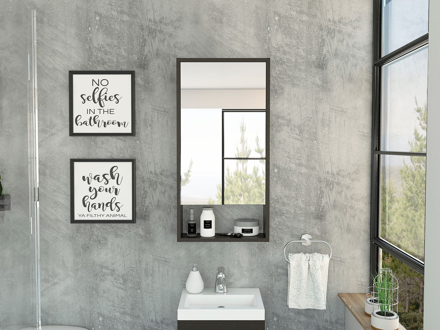 Modesto Medicine Cabinet, One Open Shelf, Mirrored Cabinet With Two Interior Shelves