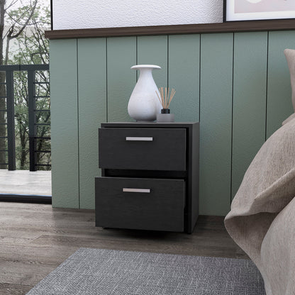 White Engineered Wood 2 Drawer Nightstand - Bedroom Storage