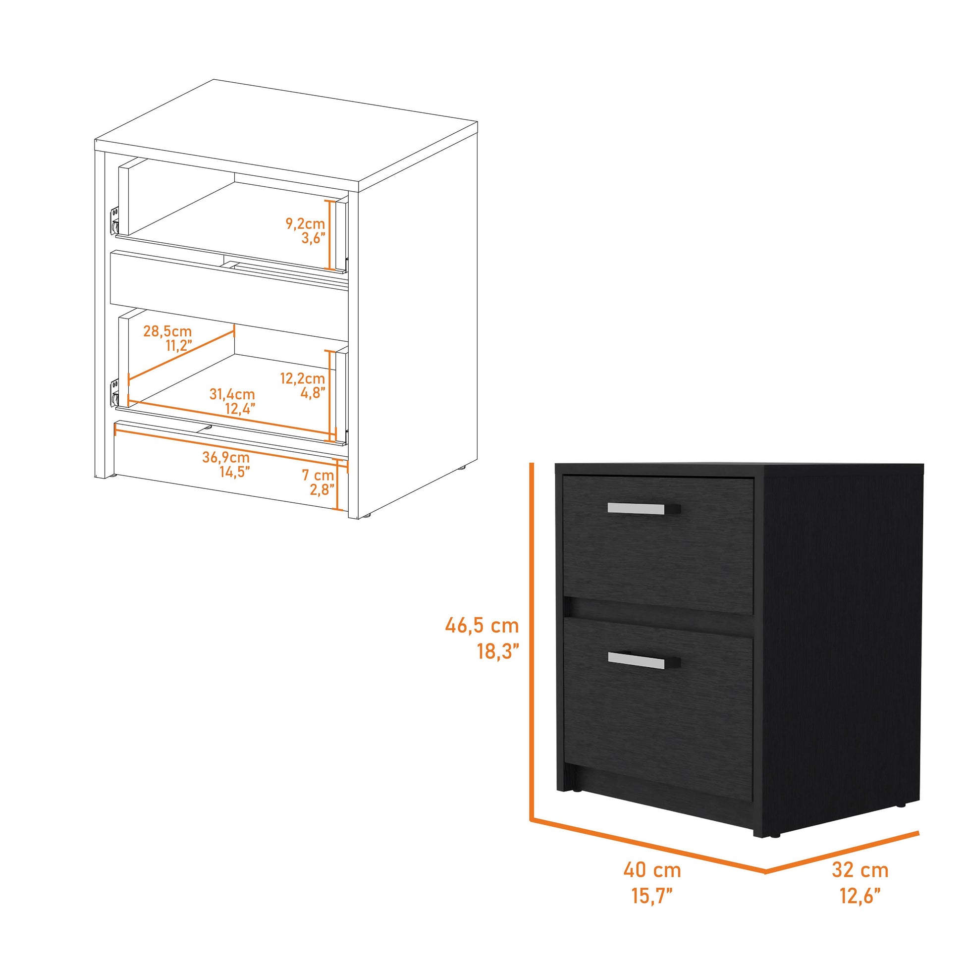White Engineered Wood 2 Drawer Nightstand - Bedroom Storage