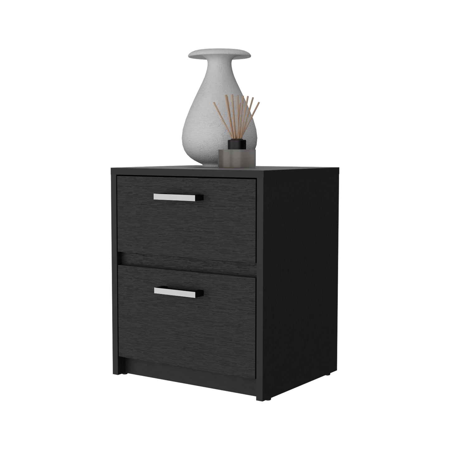 White Engineered Wood 2 Drawer Nightstand - Bedroom Storage