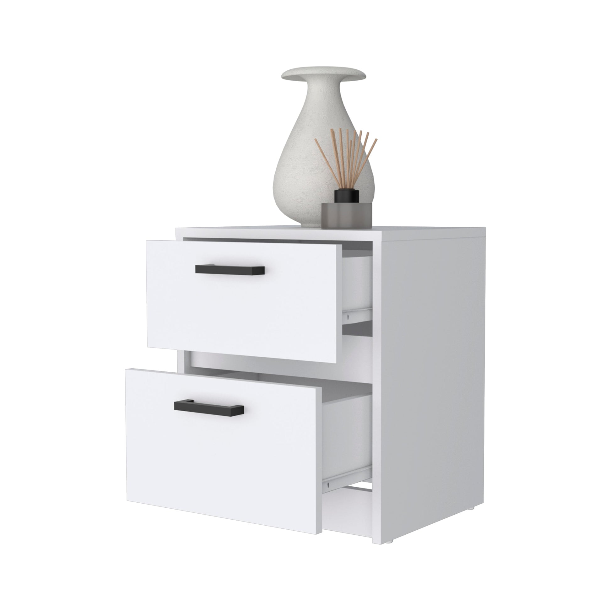 White Engineered Wood 2 Drawer Nightstand - Bedroom Storage