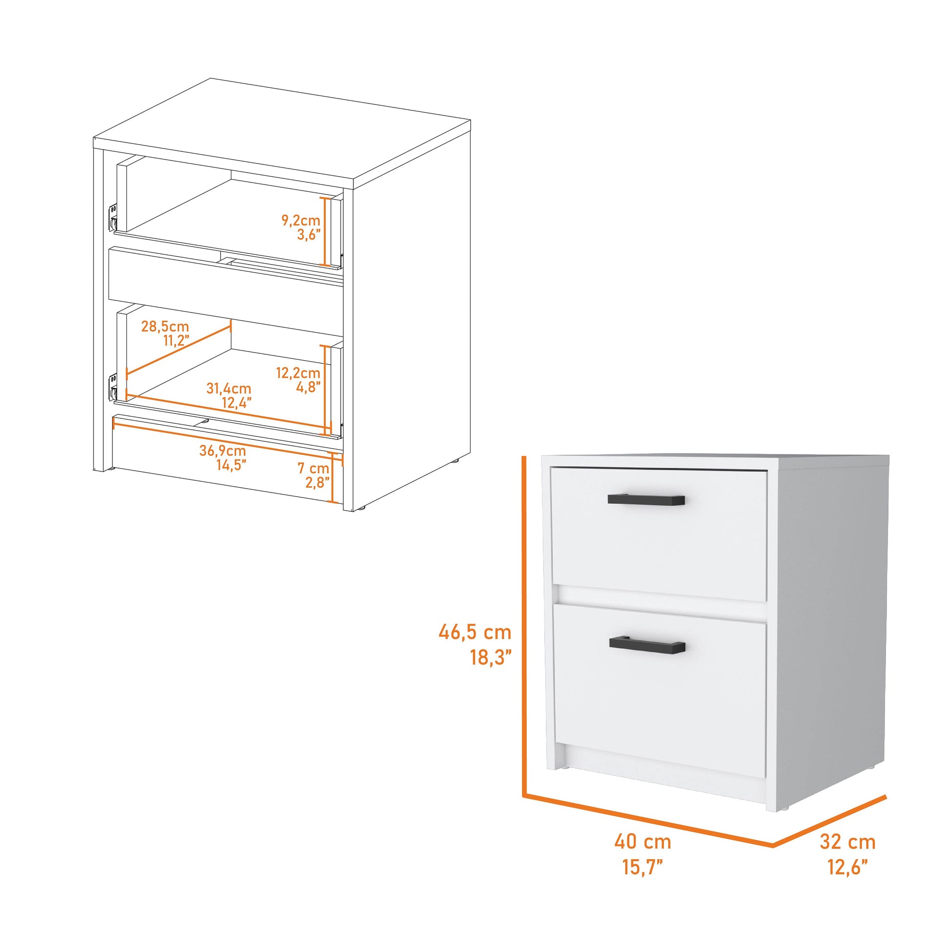 White Engineered Wood 2 Drawer Nightstand - Bedroom Storage