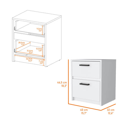 White Engineered Wood 2 Drawer Nightstand - Bedroom Storage