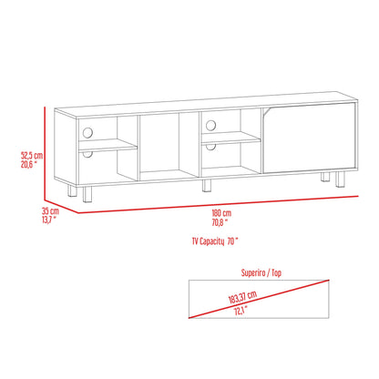 Beige 70" TV Stand with Four Shelves for Bedroom