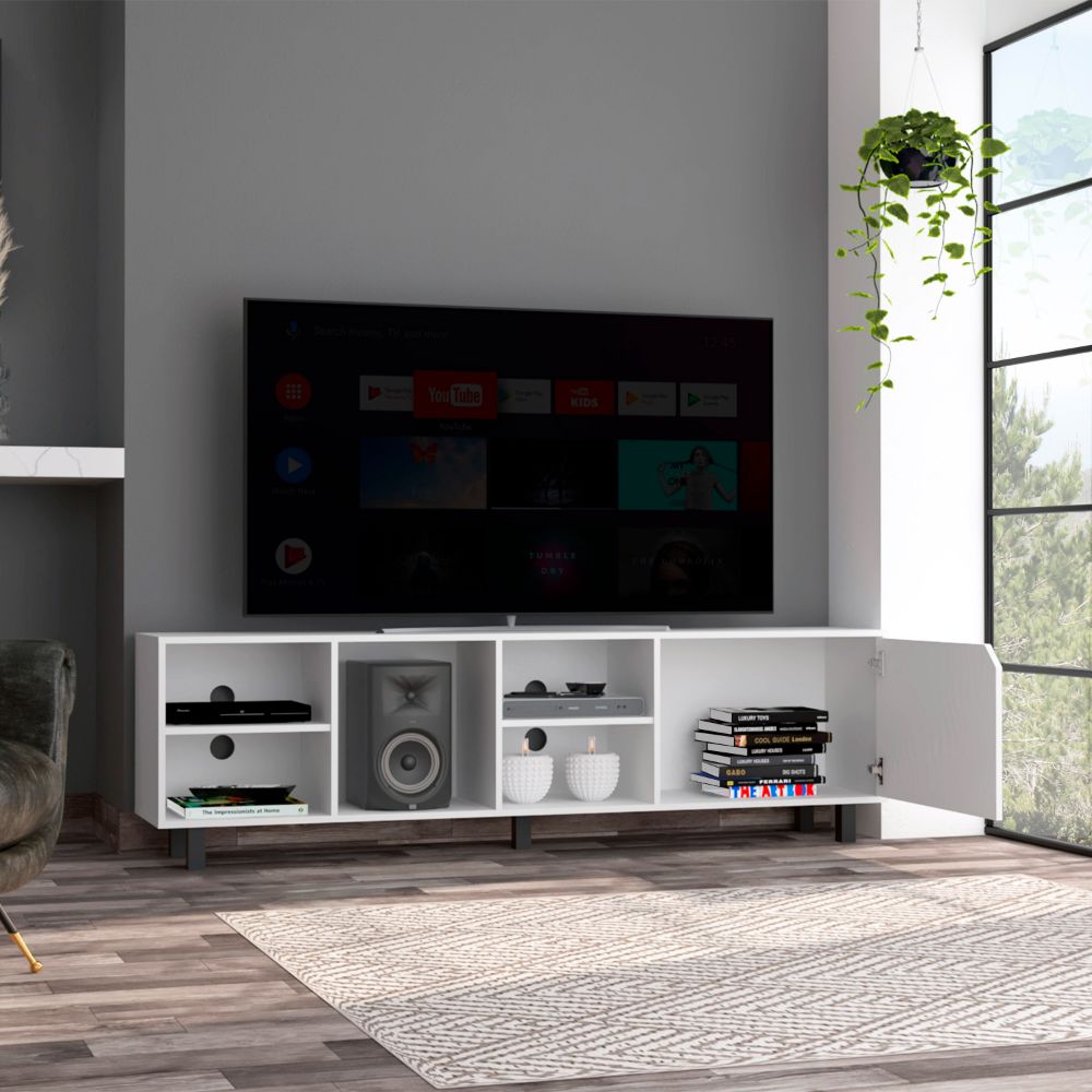 Beige 70" TV Stand with Four Shelves for Bedroom