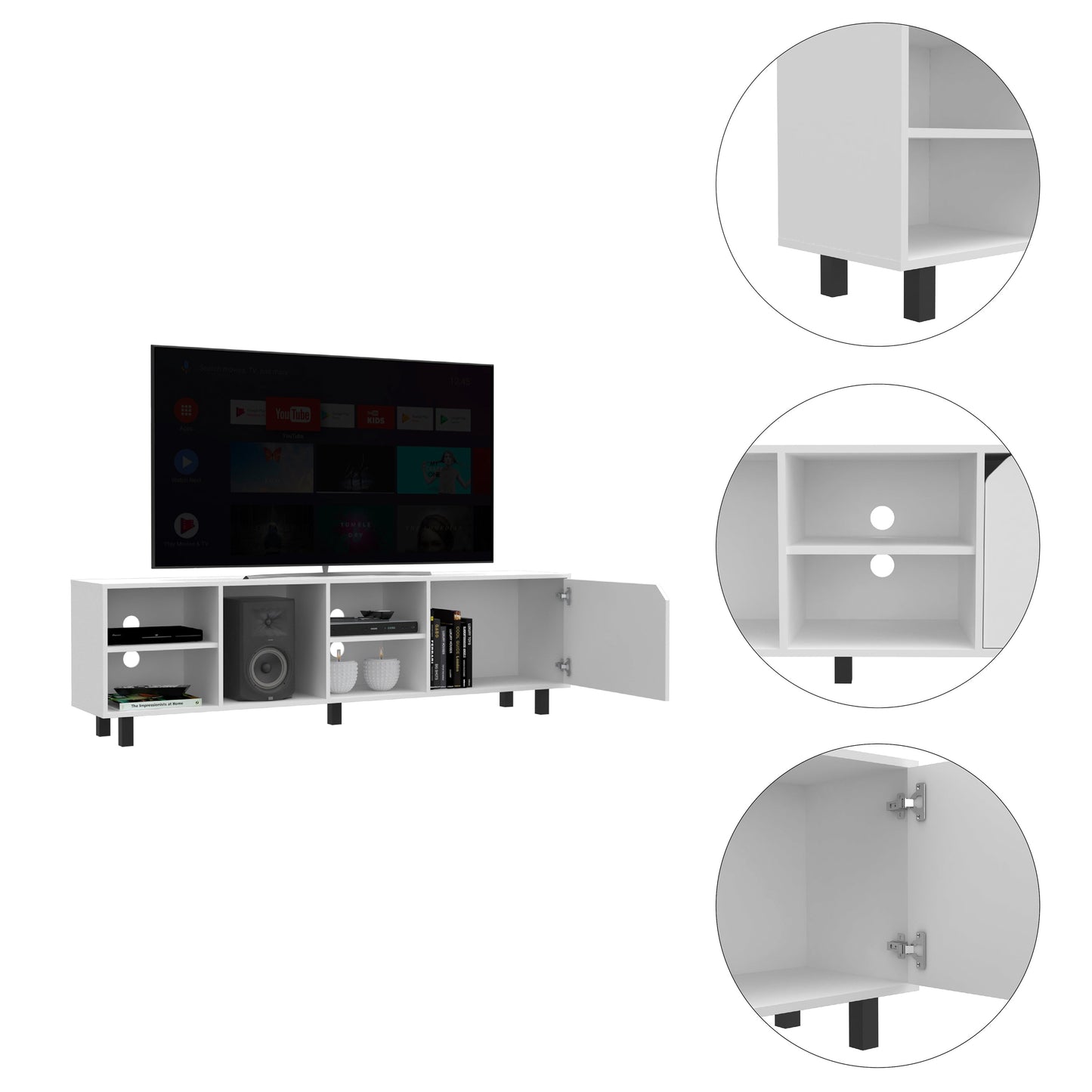 Beige 70" TV Stand with Four Shelves for Bedroom
