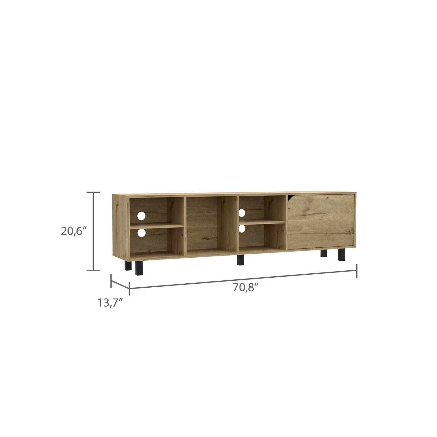 Beige 70" TV Stand with Four Shelves for Bedroom