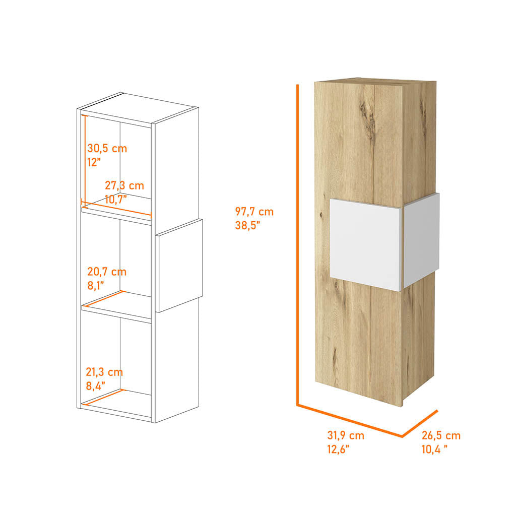 Bedroom Multicolor Three Shelf Dresser in Light Oak-White Engineered Wood for Storage