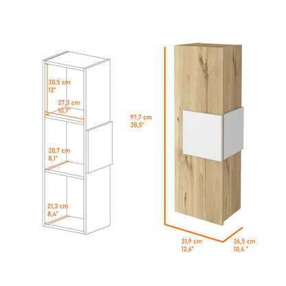 Bedroom Multicolor Three Shelf Dresser in Light Oak-White Engineered Wood for Storage