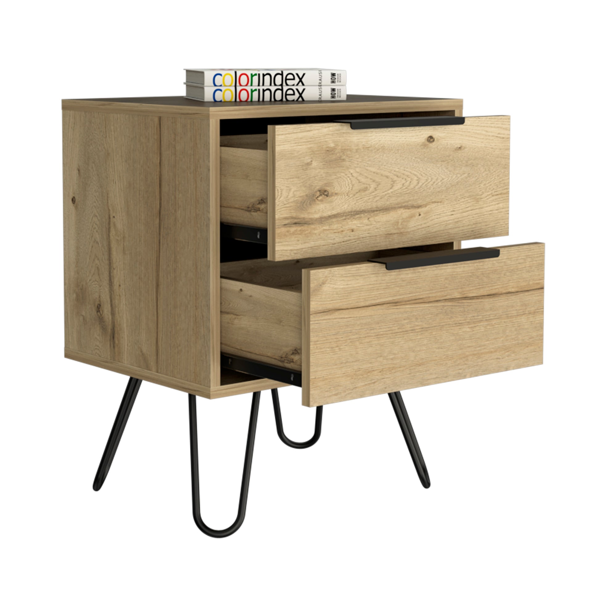 Light Oak 2 Drawer Bedside Cabinet Nightstand