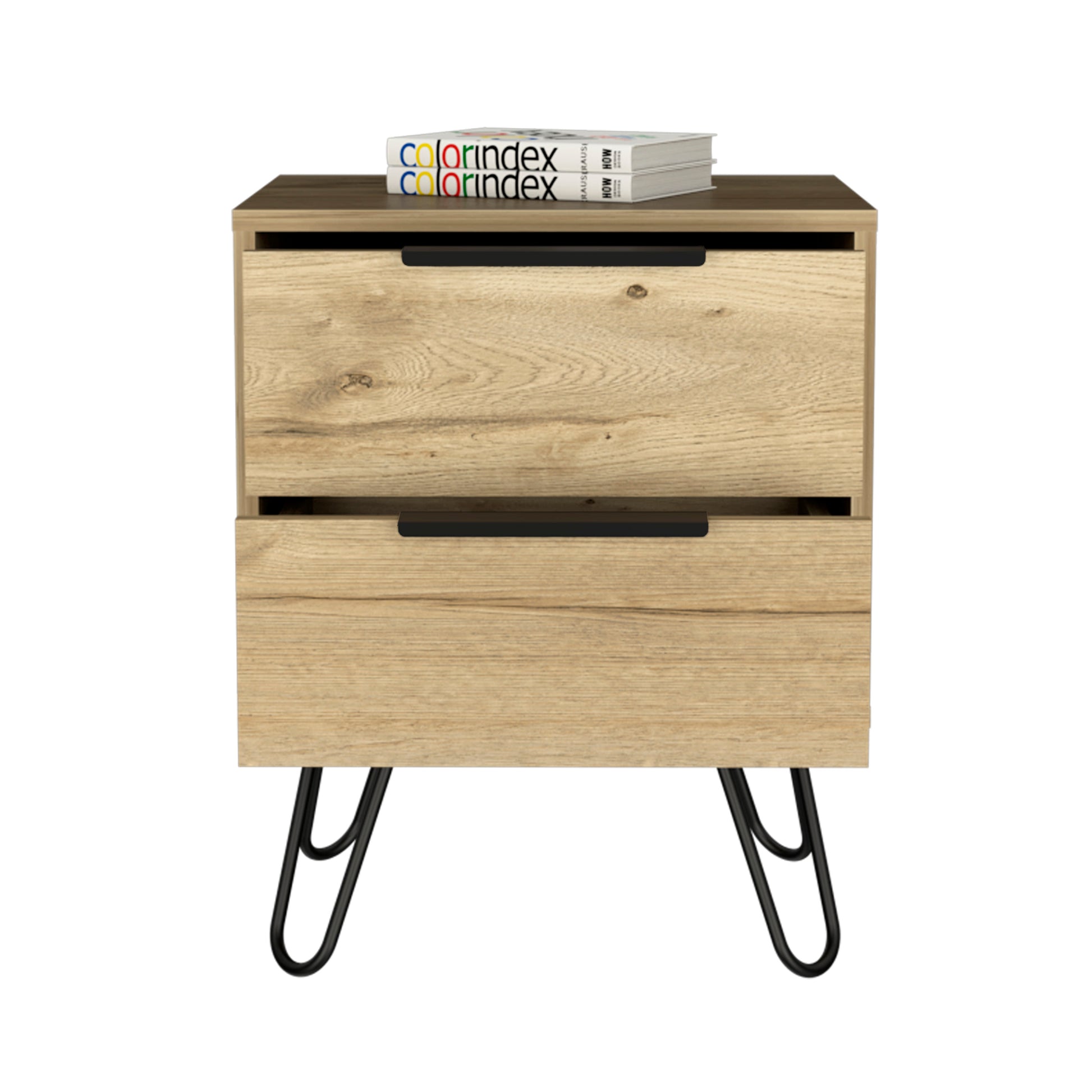 Light Oak 2 Drawer Bedside Cabinet Nightstand