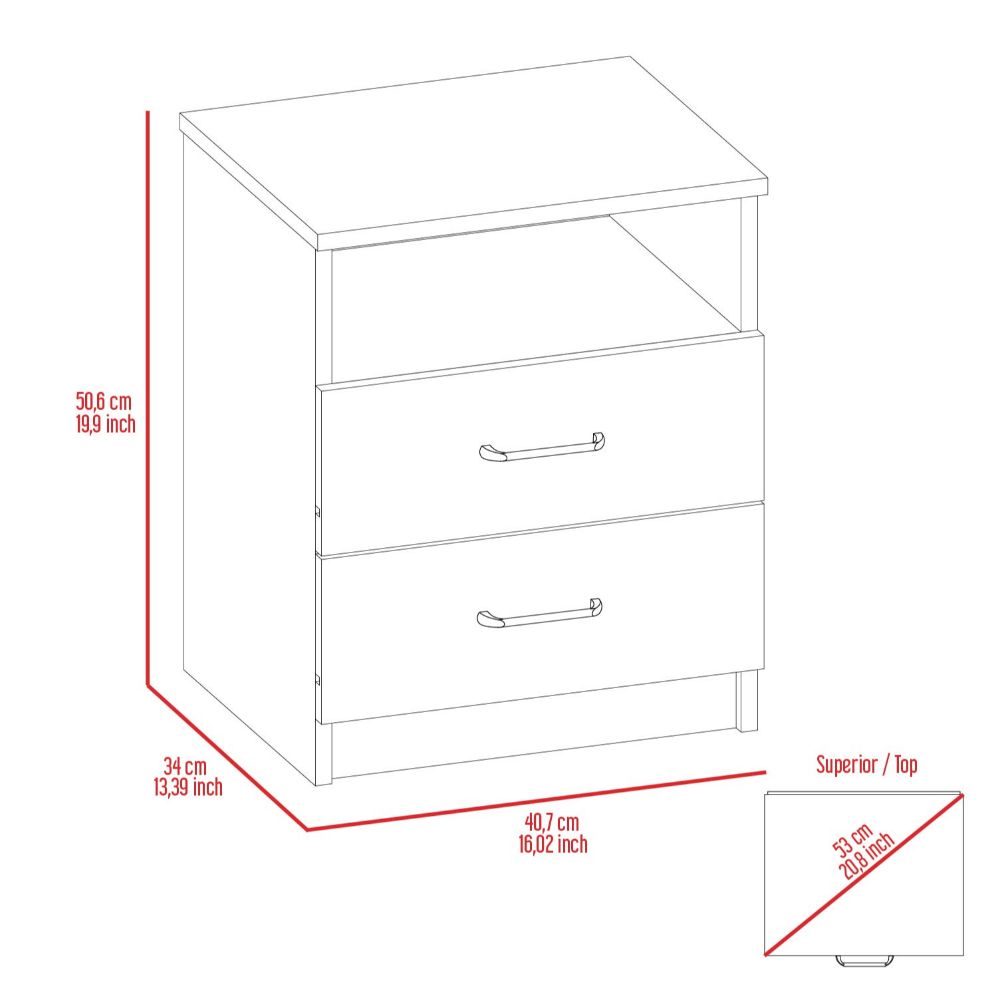 Black Engineered Wood Nightstand with Two Drawers for Bedroom