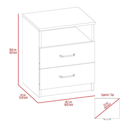 Black Engineered Wood Nightstand with Two Drawers for Bedroom
