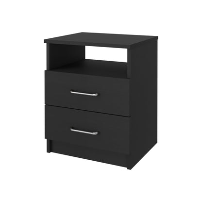 Black Engineered Wood Nightstand with Two Drawers for Bedroom