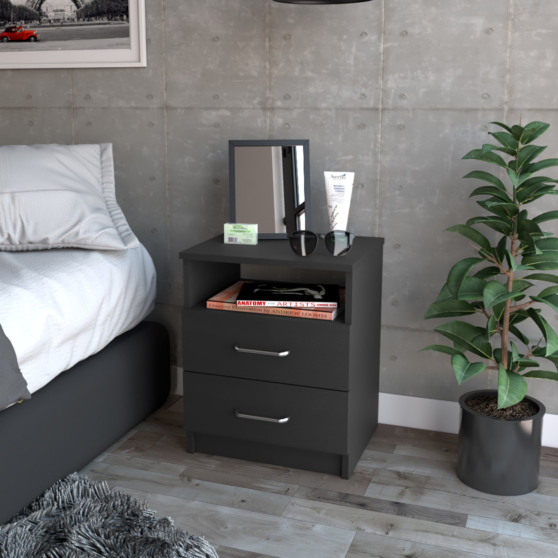 Oklahoma Nightstand,Two Drawers, One Shelf