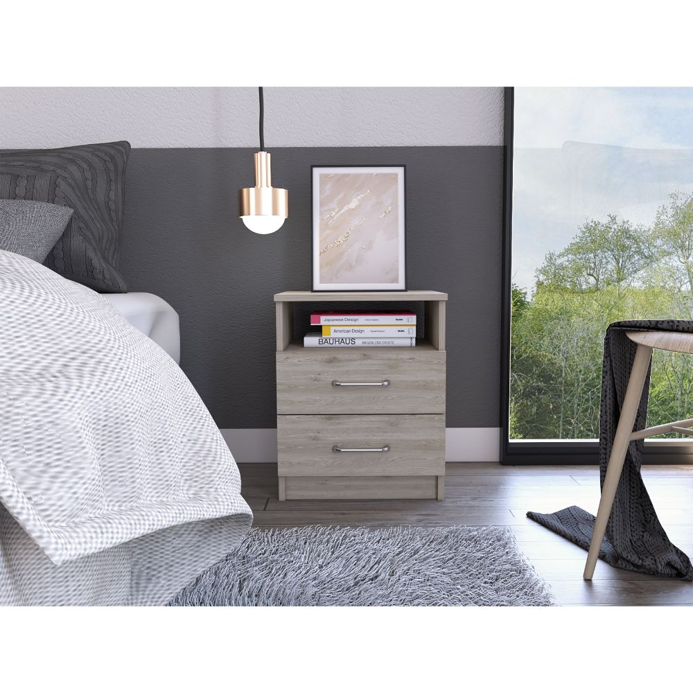 Beige Engineered Wood Nightstand - 19.9" High with Two Drawers