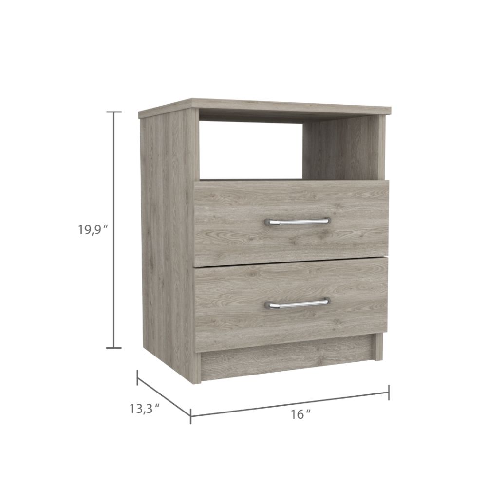Beige Engineered Wood Nightstand - 19.9" High with Two Drawers
