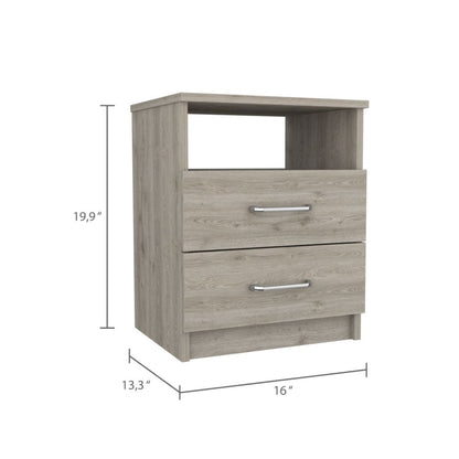 Beige Engineered Wood Nightstand - 19.9" High with Two Drawers