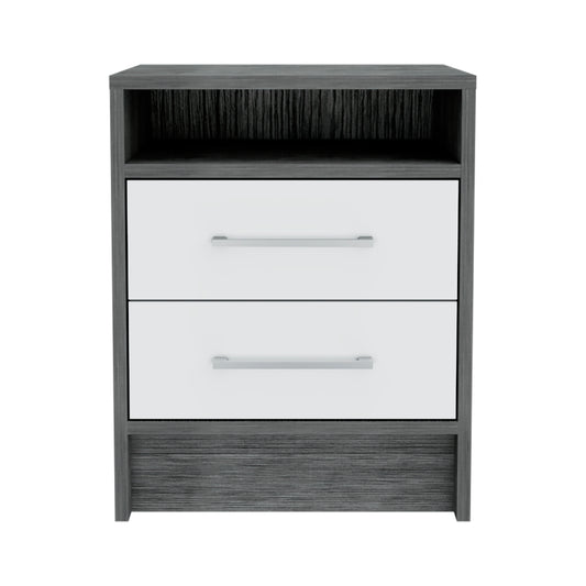 Multicolor Smoke White Nightstand with 2 Drawers