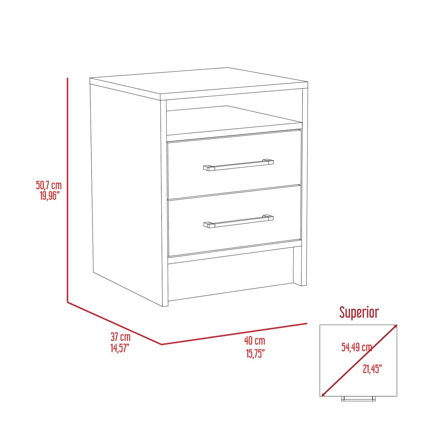 Multicolor Smoke White Nightstand with 2 Drawers