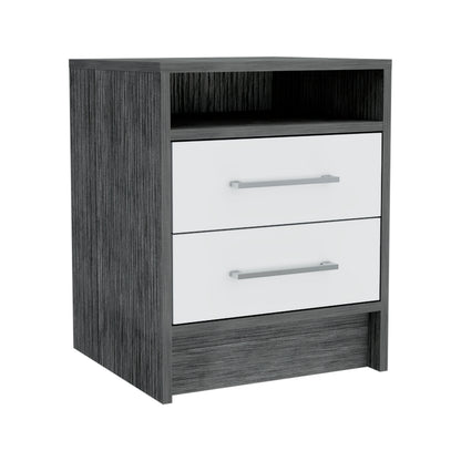 Multicolor Smoke White Nightstand with 2 Drawers