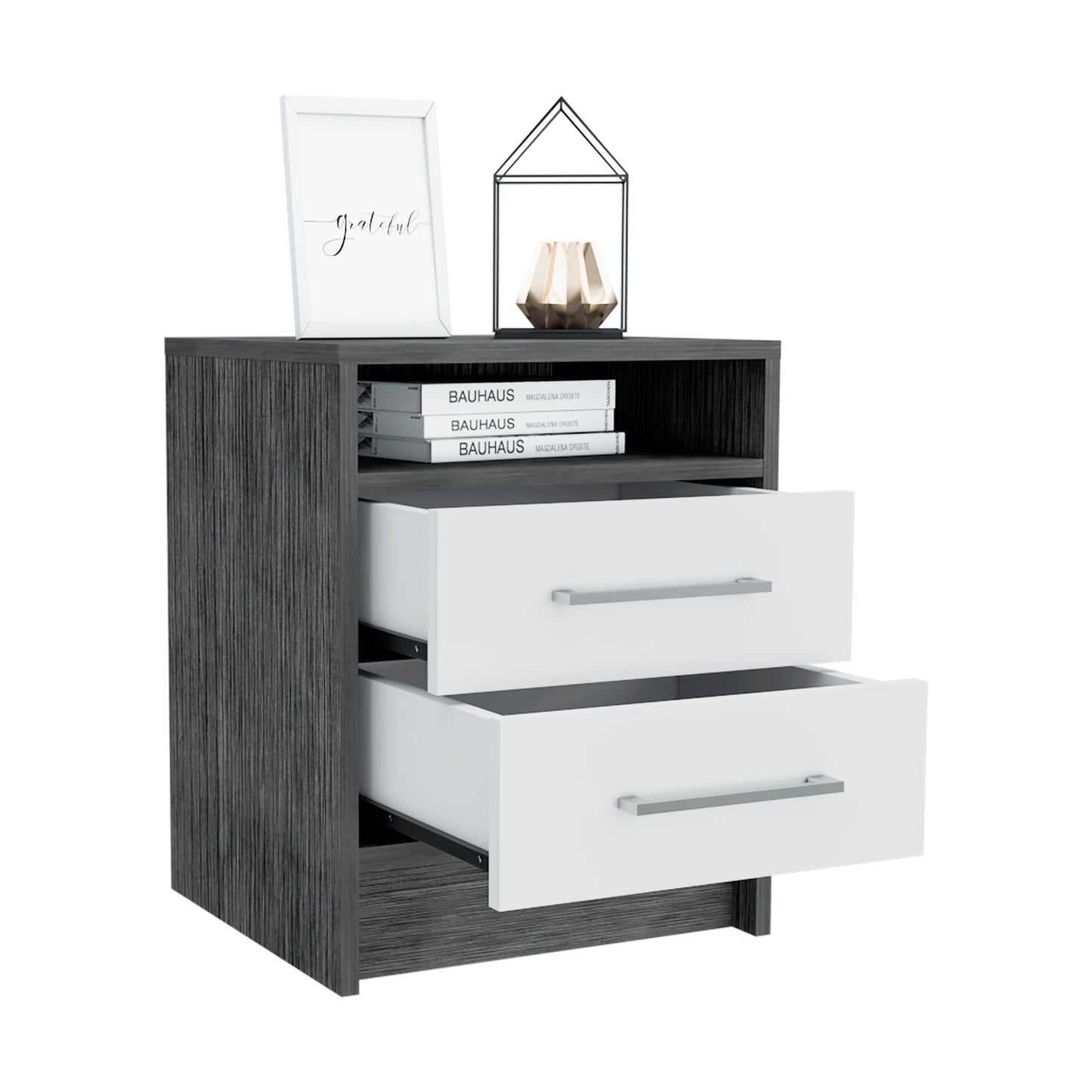 Multicolor Smoke White Nightstand with 2 Drawers