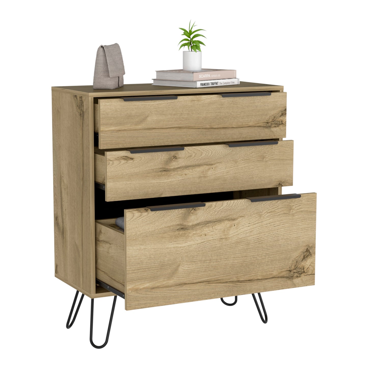 Beige Three Drawer Dresser - 30.1" W x 35.5" H