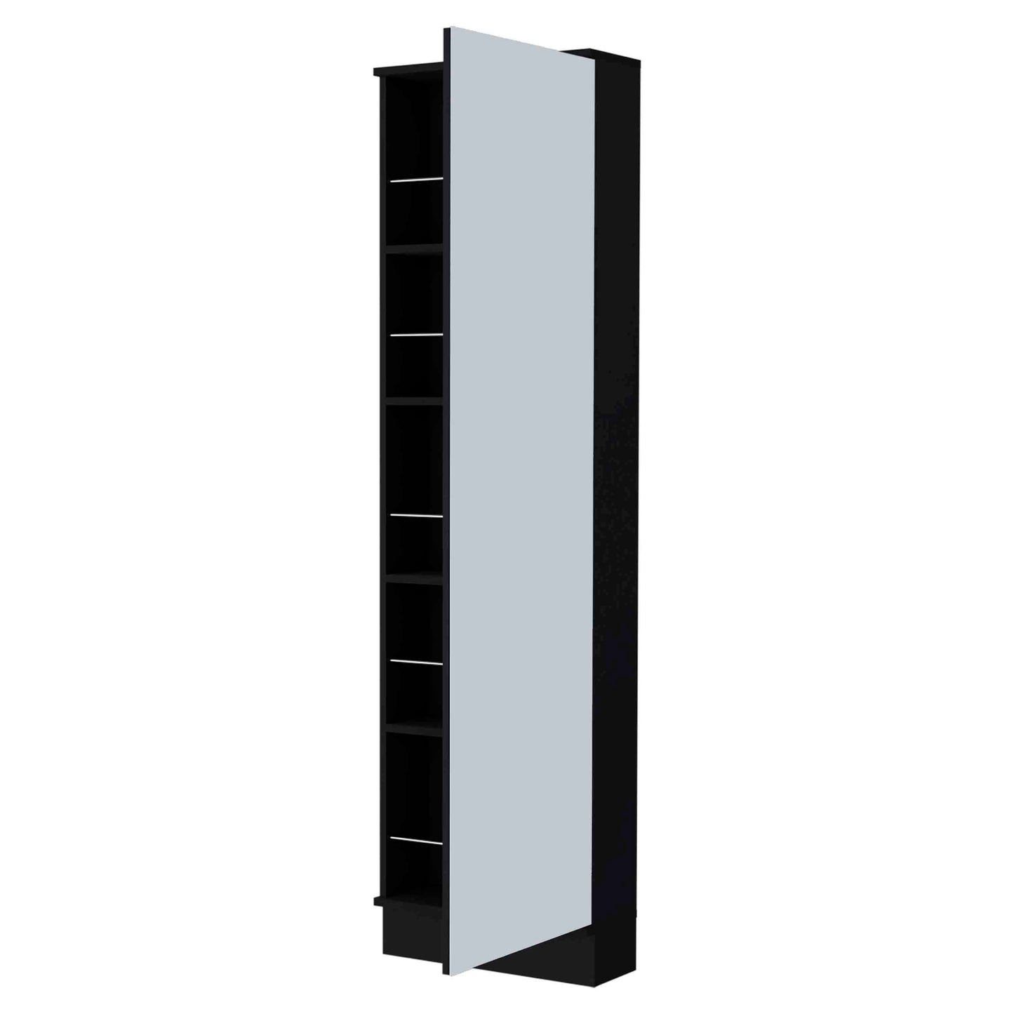 Black Engineered Wood Dresser with Mirror and Five Interior Shelves for Bedroom