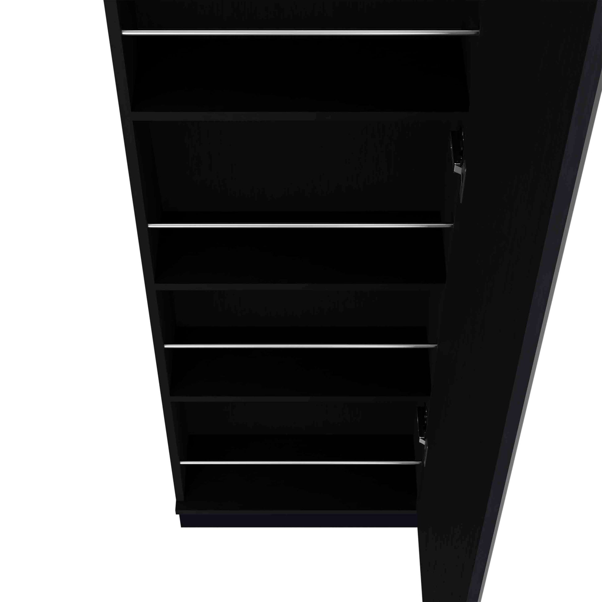 Black Engineered Wood Dresser with Mirror and Five Interior Shelves for Bedroom