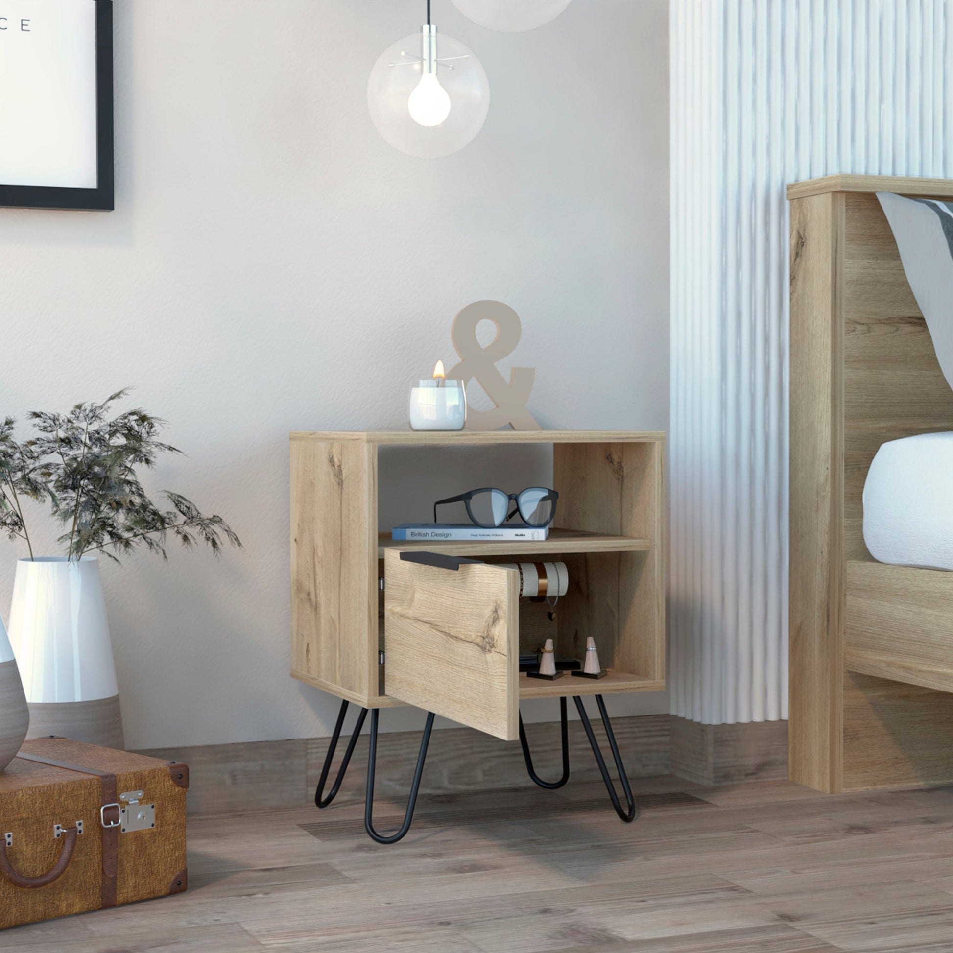 Black Engineered Wood Dresser - 13.7 x 17.7 x 22.2", 2 Shelves