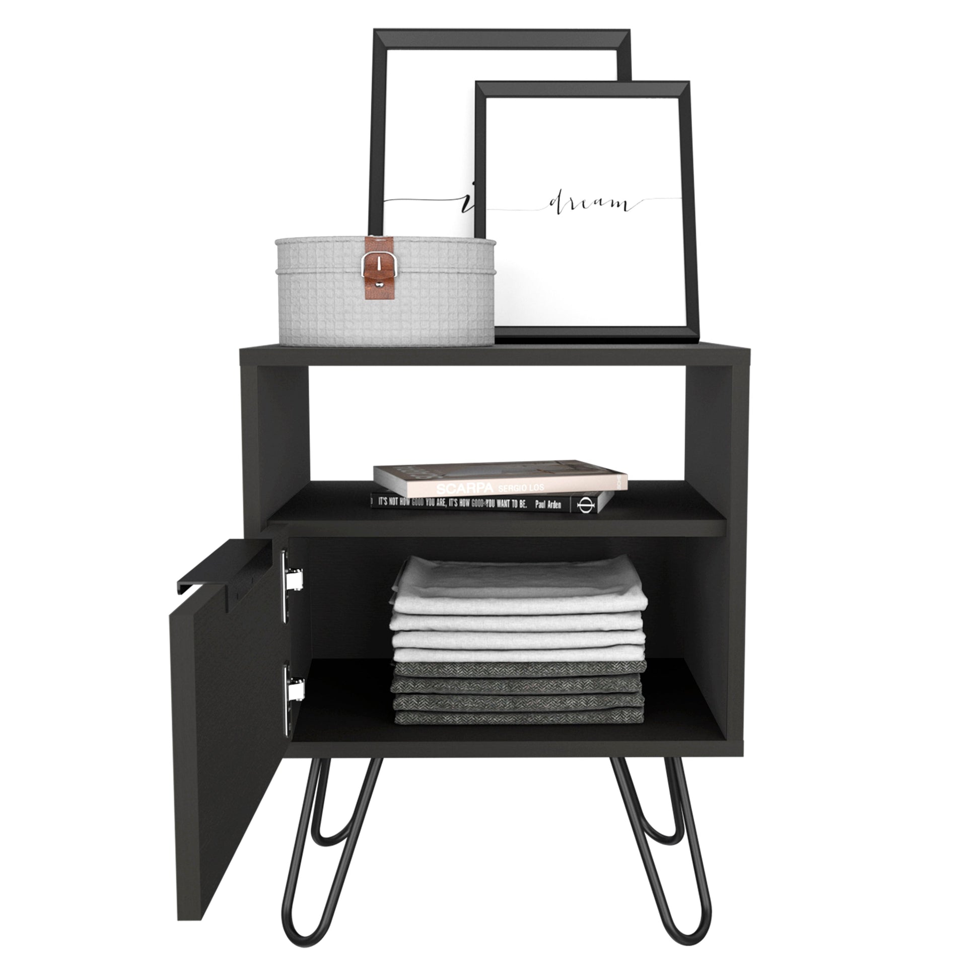 Black Engineered Wood Dresser - 13.7 x 17.7 x 22.2", 2 Shelves