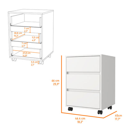 White Mobile File Cabinet with 3 Drawers for Office Storage for Bedroom