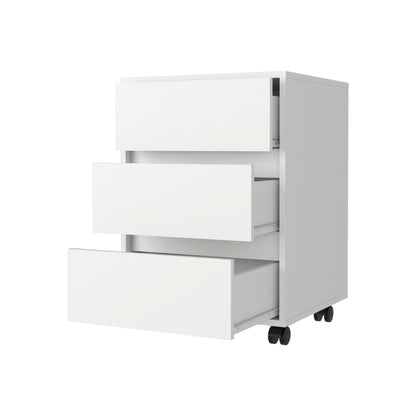 White Mobile File Cabinet with 3 Drawers for Office Storage for Bedroom