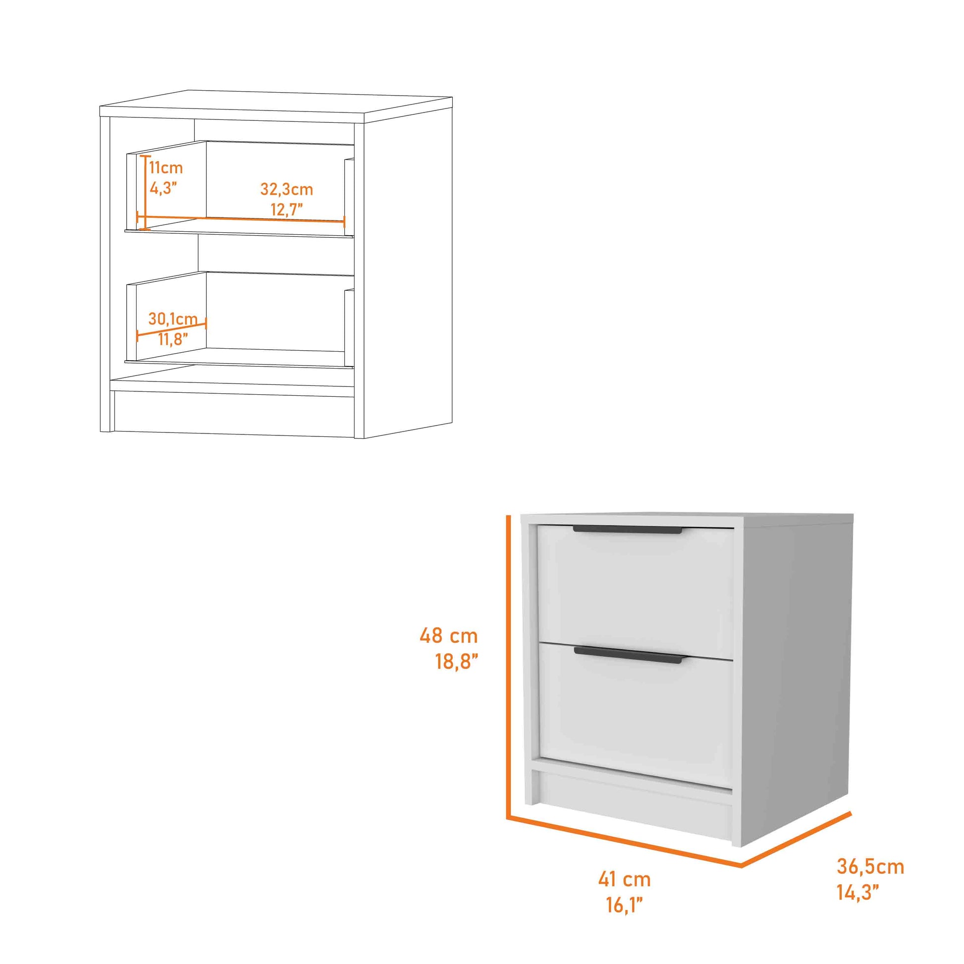 Washington Nightstand - White, 2 Drawers