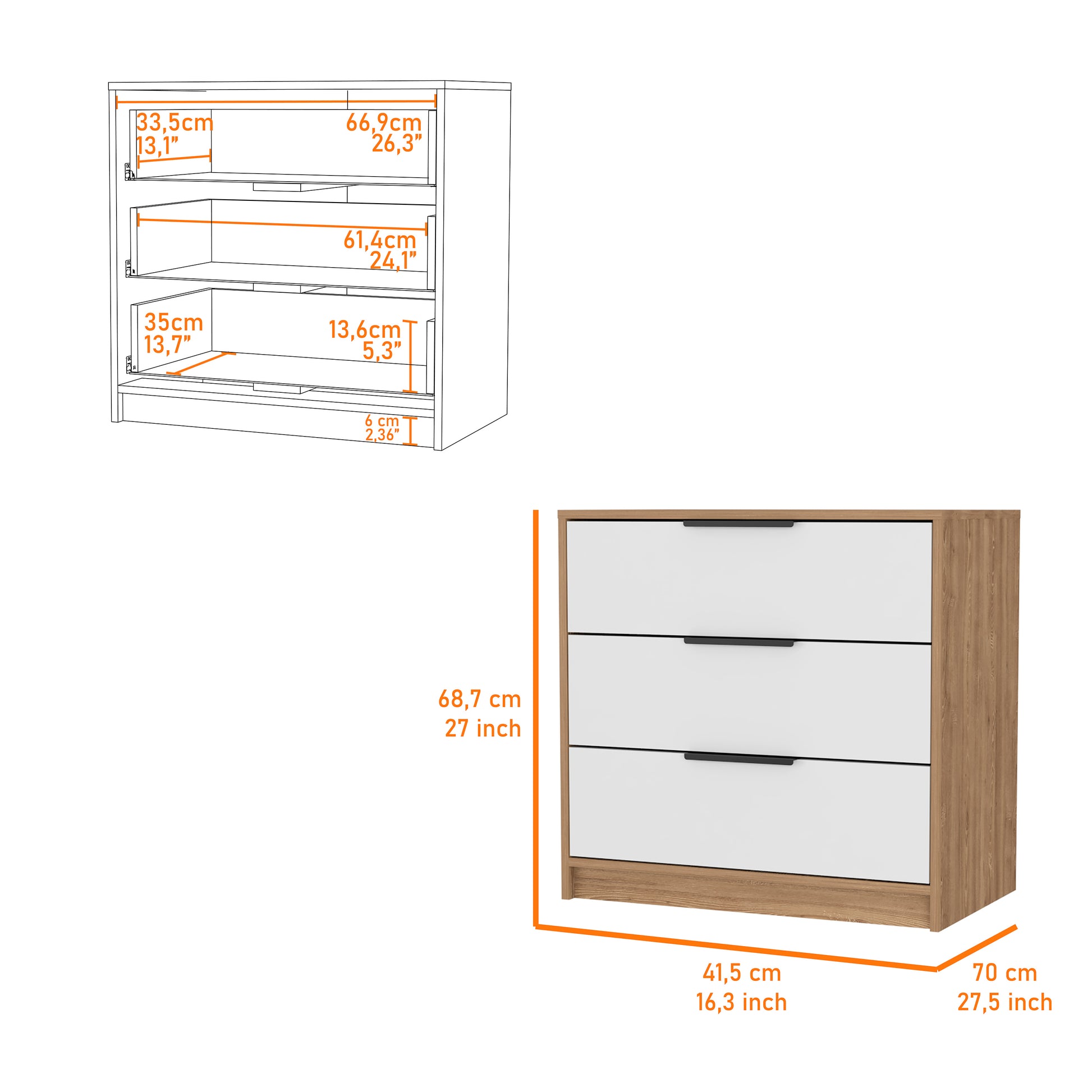 Washington Three Drawer Dresser - Multicolor Particle Board