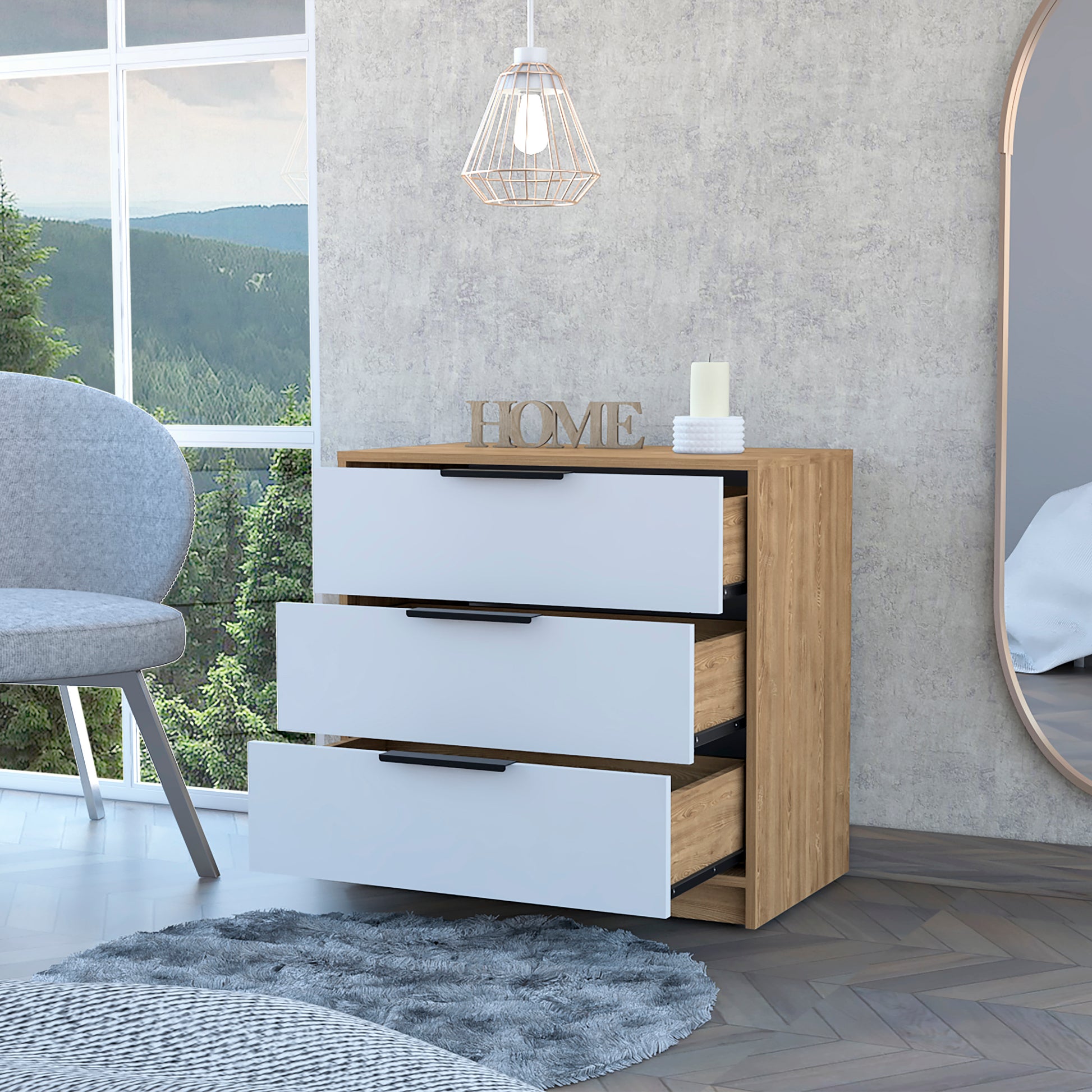 Washington Three Drawer Dresser - Multicolor Particle Board