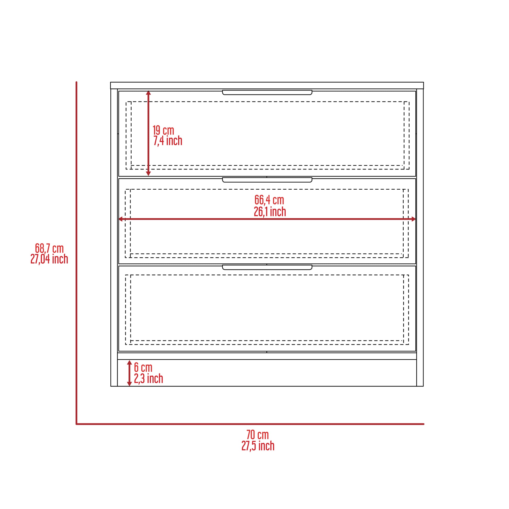 Washington Three Drawer Dresser - White Bedroom Storage