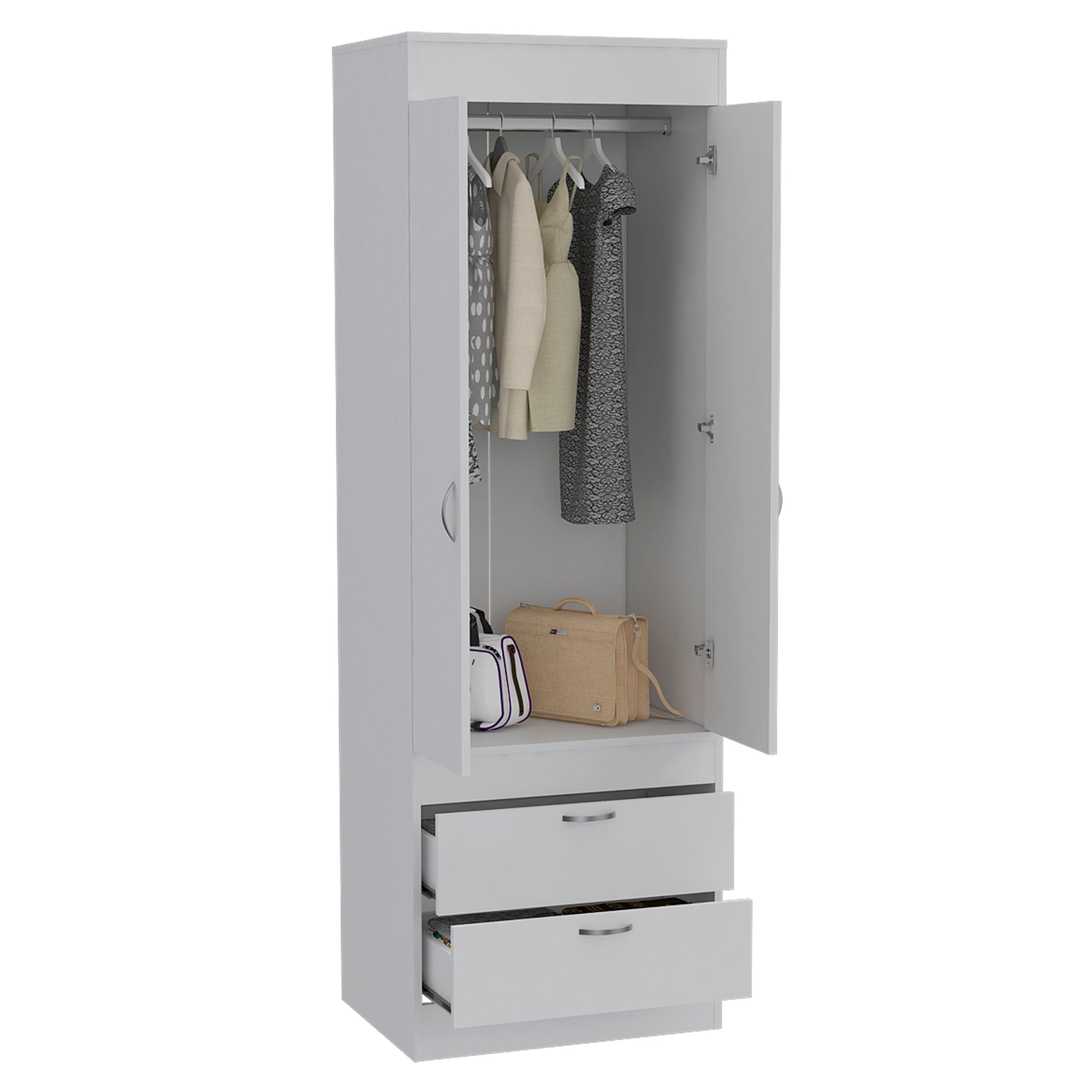 White Engineered Wood Dresser - 70" Wide Armoire