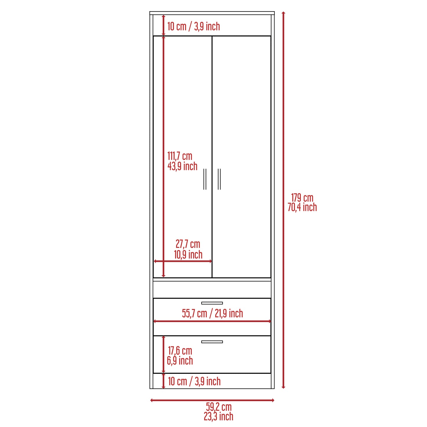 White Engineered Wood Dresser - 70" Wide Armoire