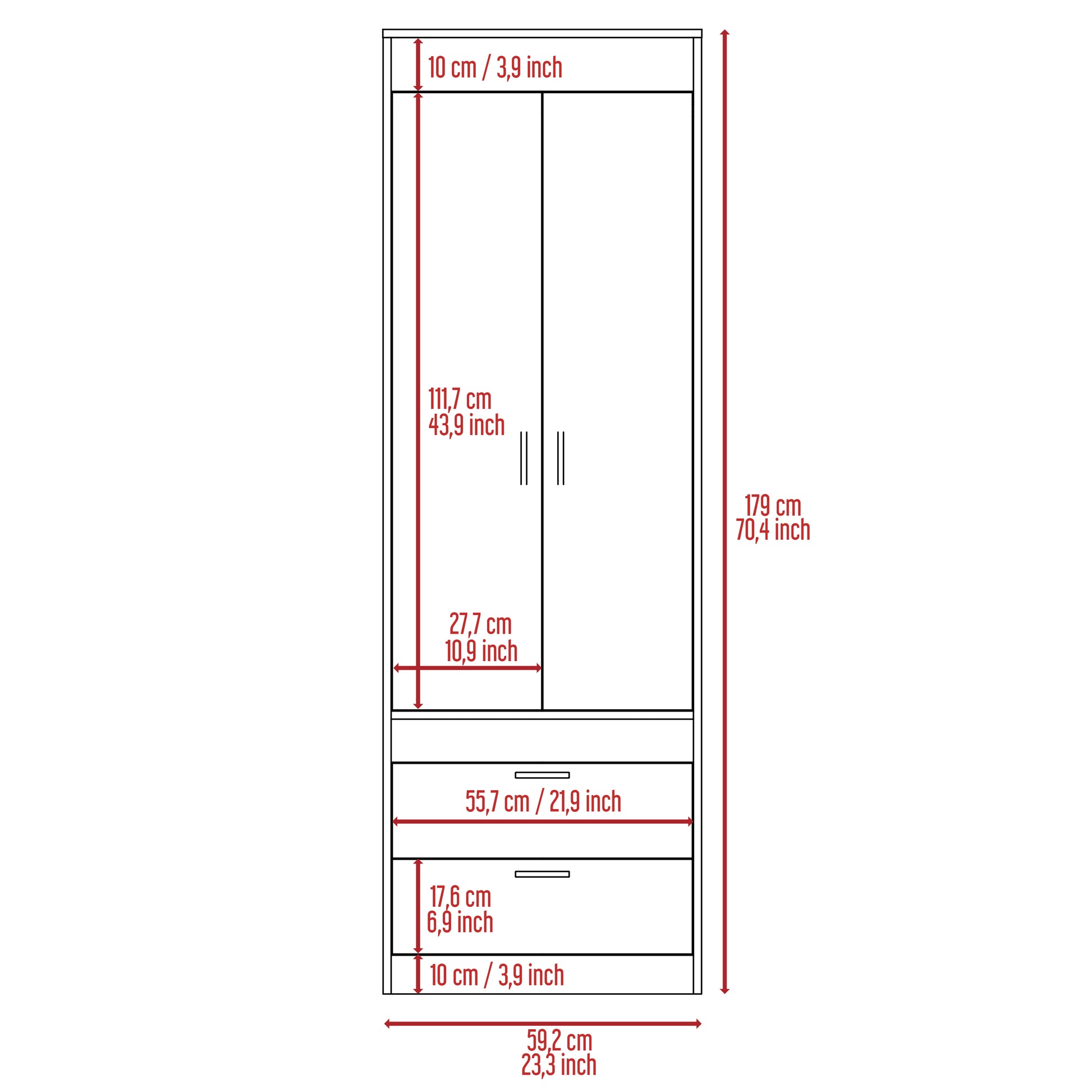 White Engineered Wood Dresser - 70" Wide Armoire