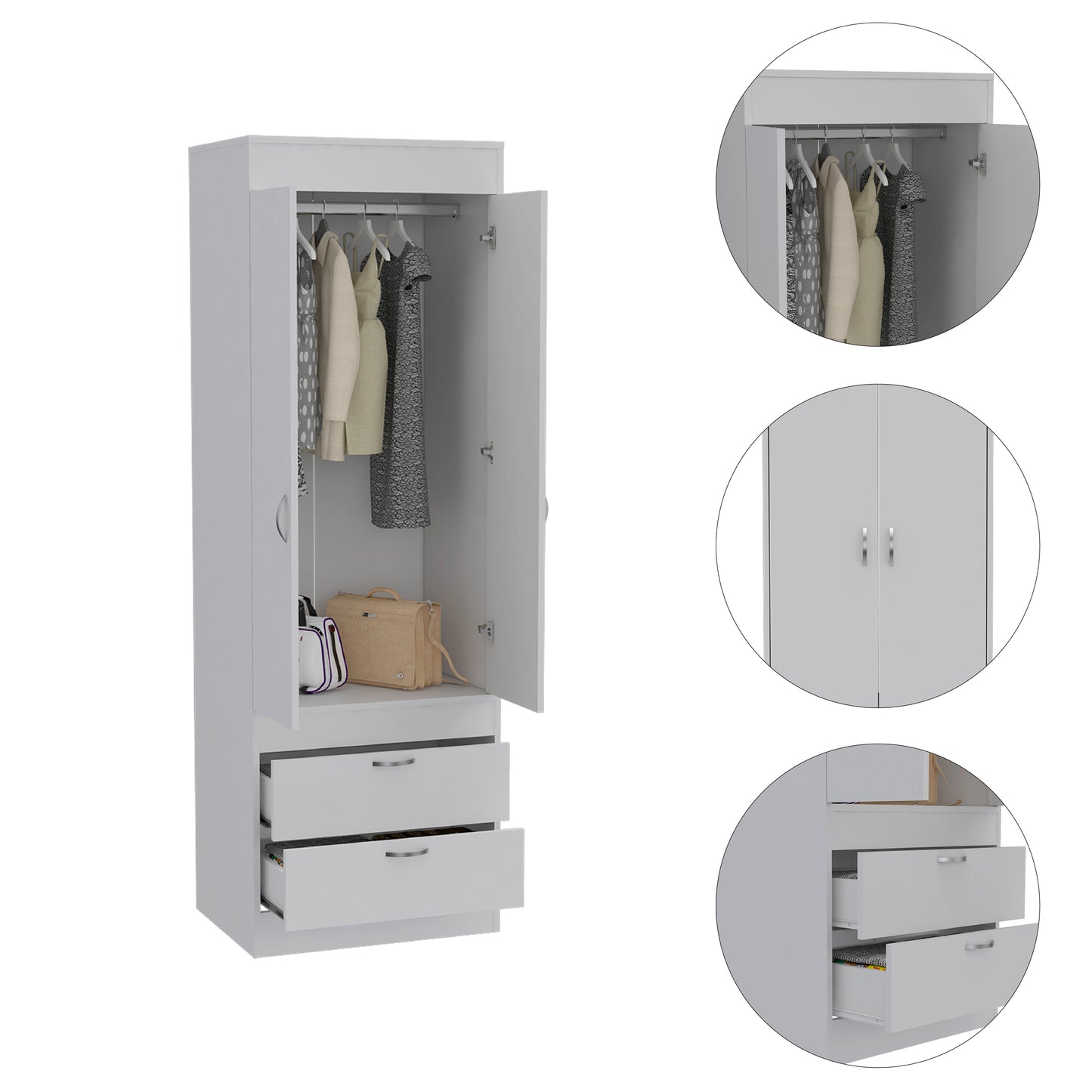 White Engineered Wood Dresser - 70" Wide Armoire